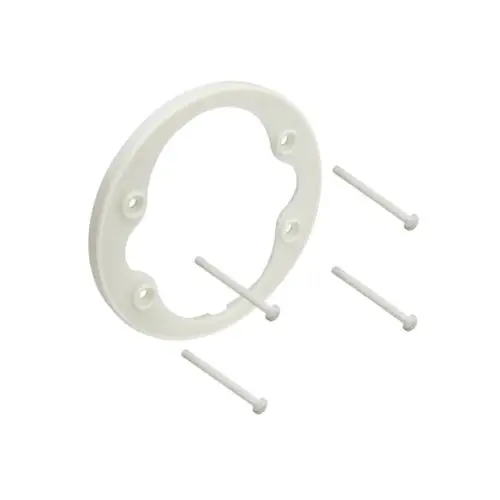 Weißer Halteflansch mit vier Pins, erhältlich von Hansgrohe. Eignet sich zur Befestigung und Stabilisierung von Sanitärinstallationen.